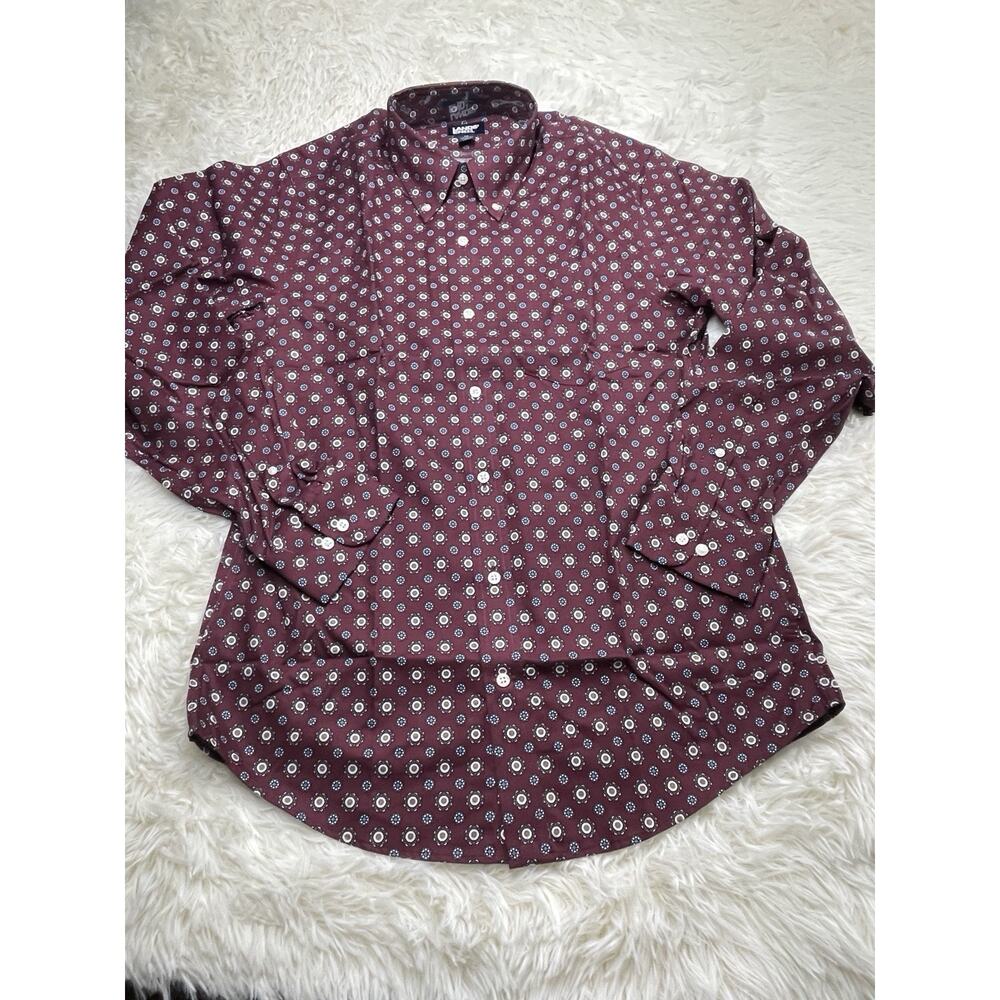 Lands' End Men's Traditional Fit Burgundy Floral Button-Down Shirt Longsleeve M